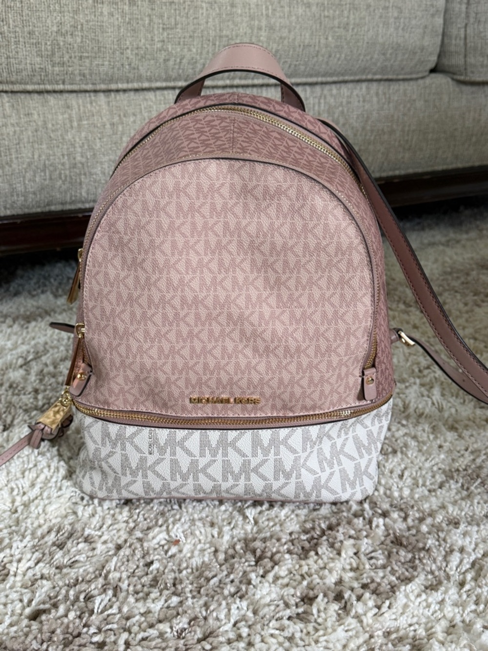 Michael Kors Blush and White Logo Dome Backpack